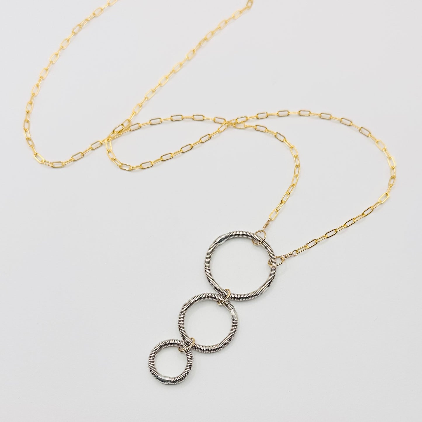 Long Triple Circle Bass String Necklace